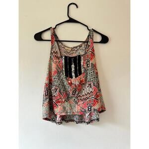 Daytrip Coral and Black Embellished Crop Tank Top